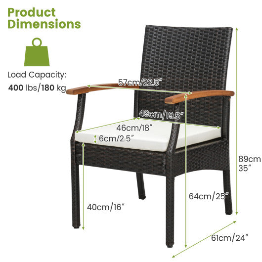 7 Pieces Outdoor Wicker Chair and Dining Table Set-Wood Handrail