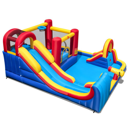 7 in 1 Outdoor Inflatable Bounce House with Water Slides and Splash Pools without Blower