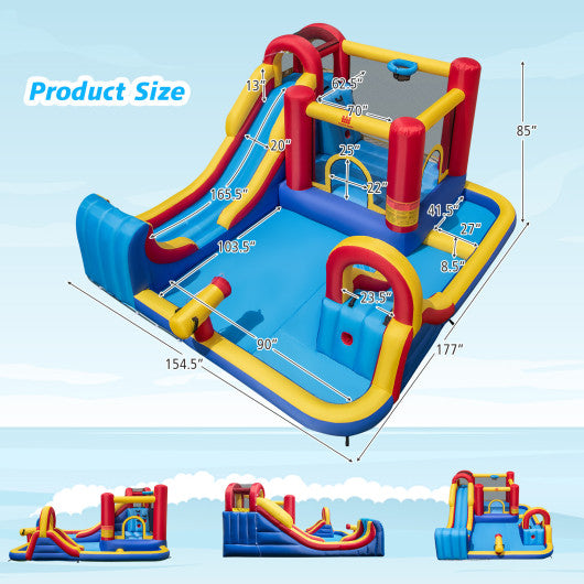 7 in 1 Outdoor Inflatable Bounce House with Water Slides and Splash Pools without Blower