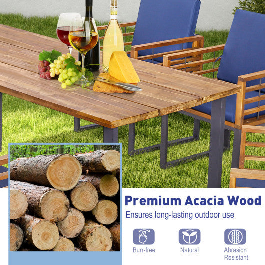 7 Pieces Patio Acacia Wood Dining Chair and Table Set for Backyard and Poolside-Navy