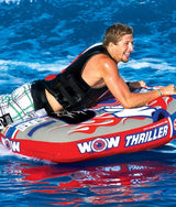 WOW Sports Thriller 1 Person Towable Water Tube - Starter Kit w/ 12V Pump & 1K Tow Rope by Jupiter Gear