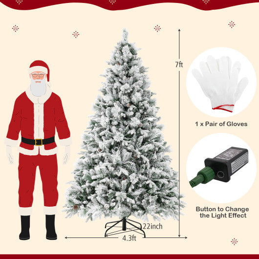 4.5/6/7 Feet Artificial Xmas Tree with Pine Needles and LED Lights-7 ft
