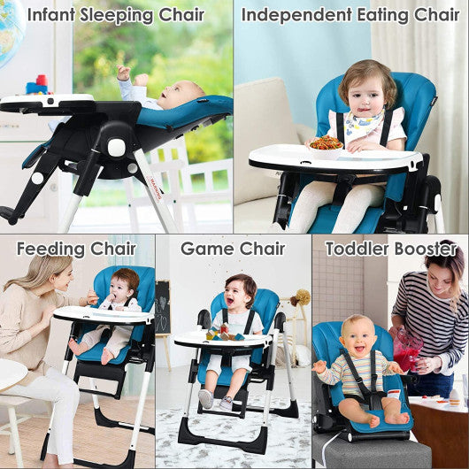 4-in-1 High Chair–Booster Seat with Adjustable Height and Recline-Navy