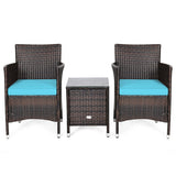 3 Pcs Outdoor Rattan Wicker Furniture Set-Blue