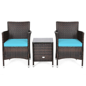 3 Pcs Outdoor Rattan Wicker Furniture Set-Blue