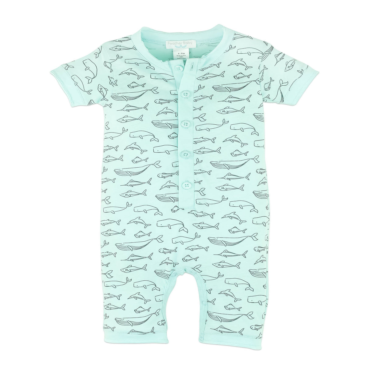 Henley Romper - Big Fish on Aqua  100% Pima Cotton by Feather Baby