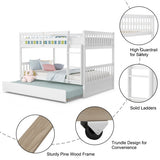 Full over Full Bunk Bed Platform Wood Bed with Ladder-White