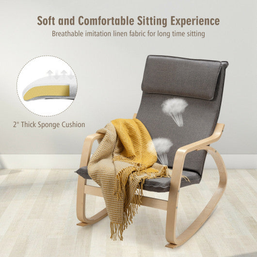 Stable Wooden Frame Leisure Rocking Chair with Removable Upholstered Cushion-Gray