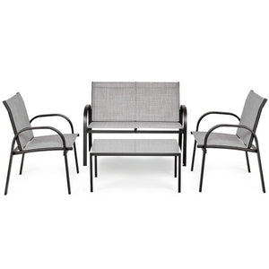 4 Pieces Patio Furniture Set with Glass Top Coffee Table-Gray