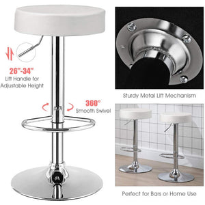 Set of 2 Adjustable Round PU Leather Swivel Barstool with Chrome Footrest-White