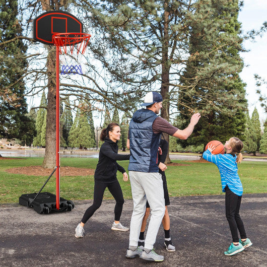 Adjustable Basketball Hoop System Stand Portable with 2 Wheels Fillable Base-Black & Red