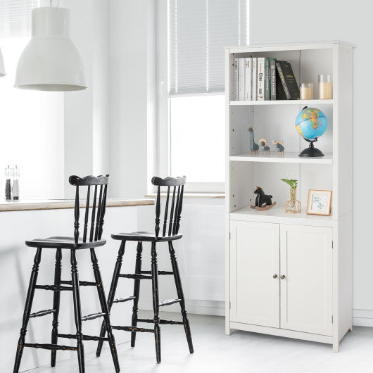 Bookcase Shelving Storage Wooden Cabinet Unit Standing Display Bookcase with Doors-White