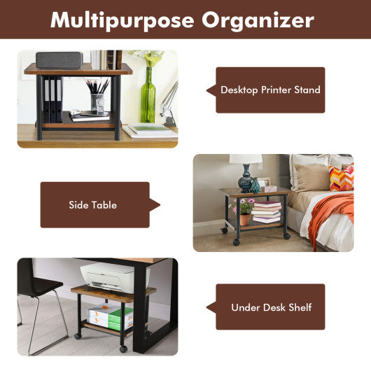 Under Desk Printer Stand with 360° Swivel Casters-Brown