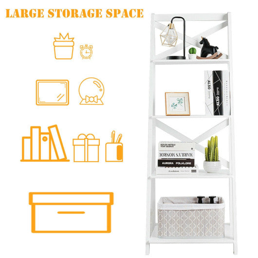 2 Pieces 4-Tier Wood Display Storage Bookshelf Set-White