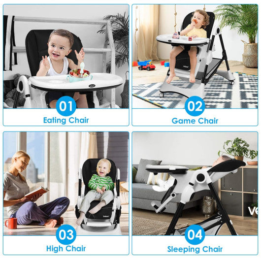 A-Shaped High Chair with 4 Lockable Wheels-Black