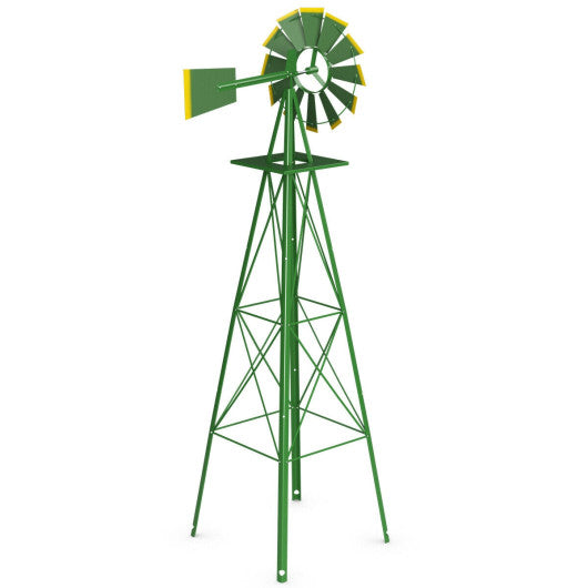 8 Feet Windmill Metal Ornamental Wind Wheel Weather Resistant-Green
