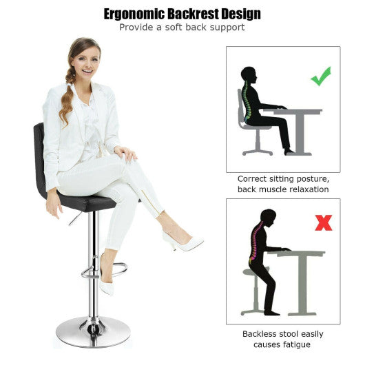 Adjustable Swivel Bar Stool with PU Leather-Black