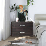 2-Drawer Stackable Horizontal Storage Cabinet Dresser Chest with Handles-Espresso