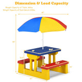 Kids Picnic Folding Table and Bench with Umbrella-Yellow