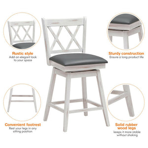 2 Pieces 24 Inch Swivel Counter Height Barstool Set with Rubber Wood Legs-White