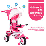 4-in-1 Detachable Baby Stroller Tricycle with Round Canopy -Pink