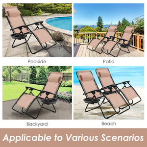 Outdoor Folding Zero Gravity Reclining Lounge Chair with Utility Tray-Beige