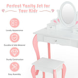 Kids Vanity Princess Makeup Dressing Table Stool Set with Mirror and Drawer-White