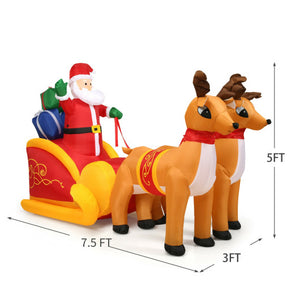 7.5 Feet Waterproof Outdoor Inflatable Santa with Double Deer and Sled