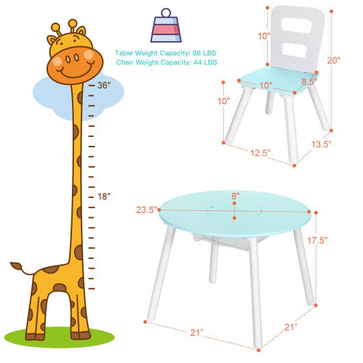 Wood Activity Kids Table and Chair Set with Center Mesh Storage for Snack Time and Homework-Green