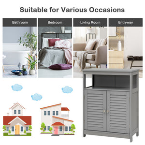 Wood Freestanding Bathroom Storage Cabinet with Double Shutter Door-Gray