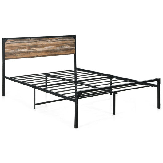 Platform Full/Queen Bed with Rustic Headboard and Footboard-Queen Size