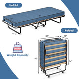 Portable Folding Bed with Memory Foam Mattress and Sturdy Metal Frame Made in Italy-Navy
