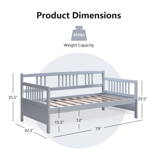 Twin Size Wooden Slats Daybed Bed with Rails-Gray