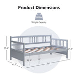 Twin Size Wooden Slats Daybed Bed with Rails-Gray