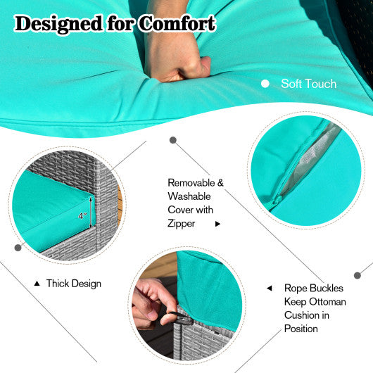 9 Pieces Outdoor Patio Furniture Set with 32-Inch Propane Fire Pit Table-Turquoise