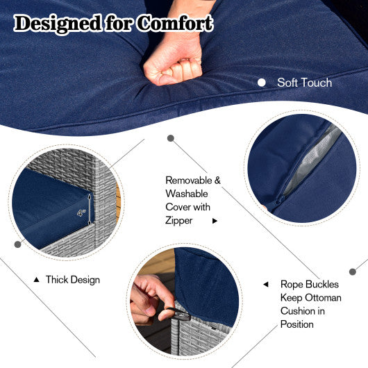 9 Pieces Outdoor Patio Furniture Set with 32-Inch Propane Fire Pit Table-Navy