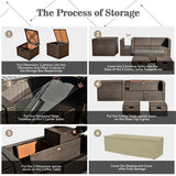 9 Pieces Patio PE Wicker Sectional Set with 50000 BTU Fire Pit Table-Off White