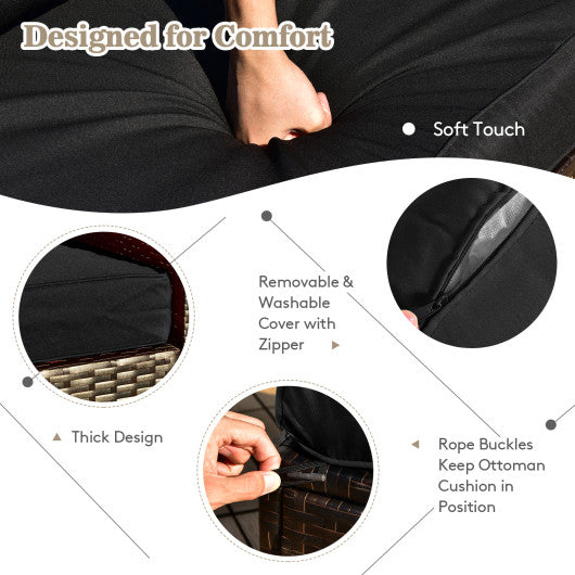 9 Pieces Patio PE Wicker Sectional Set with 50000 BTU Fire Pit Table-Black