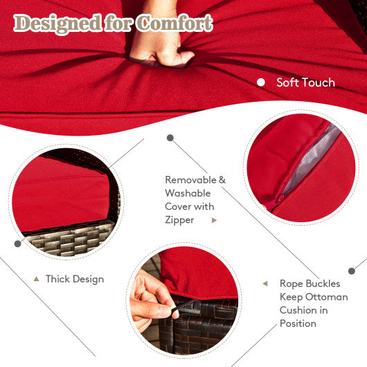 9 Pieces Patio PE Wicker Sectional Set with 50000 BTU Fire Pit Table-Red