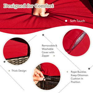 9 Pieces Patio PE Wicker Sectional Set with 50000 BTU Fire Pit Table-Red