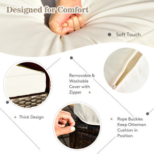 9 Pieces Patio PE Wicker Sectional Set with 50000 BTU Fire Pit Table-Off White