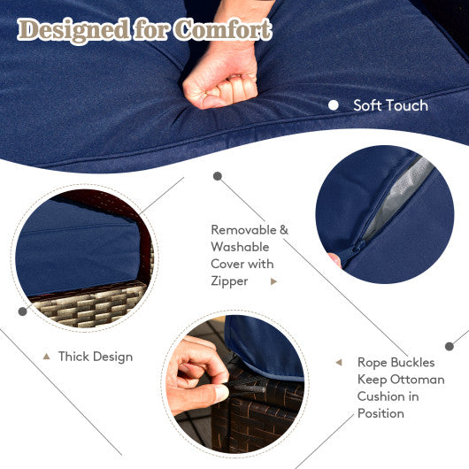 9 Pieces Patio PE Wicker Sectional Set with 50000 BTU Fire Pit Table-Navy