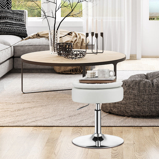 Adjustable 360° Swivel Storage Vanity Stool with Removable Tray-White