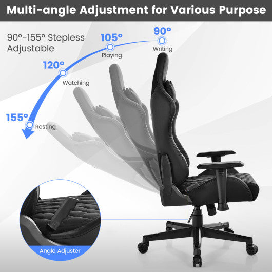 Adjustable 360° Swivel PU Gaming Chair with RGB LED Lights and Nylon Base-Black