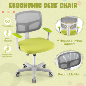 Adjustable Desk Chair with Auto Brake Casters for Kids-Green