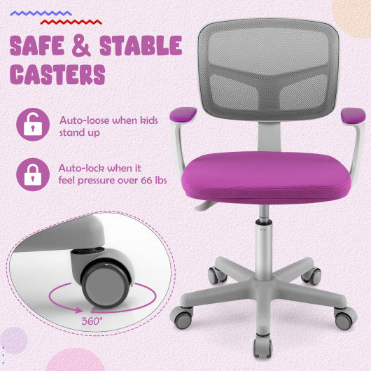 Adjustable Desk Chair with Auto Brake Casters for Kids-Purple