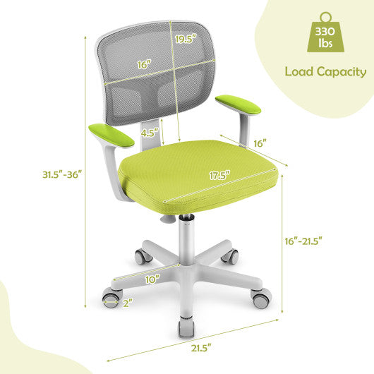 Adjustable Desk Chair with Auto Brake Casters for Kids-Green