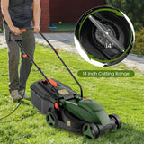 12-AMP 13.5 Inch Adjustable Electric Corded Lawn Mower with Collection Box-Green