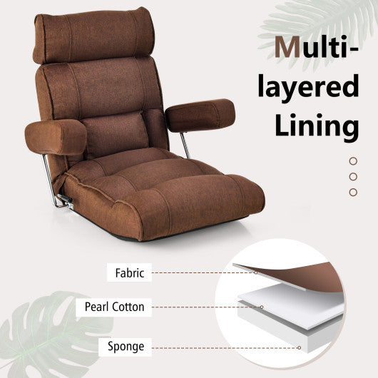 Adjustable Folding Sofa Chair with 6 Position Stepless Back-Brown