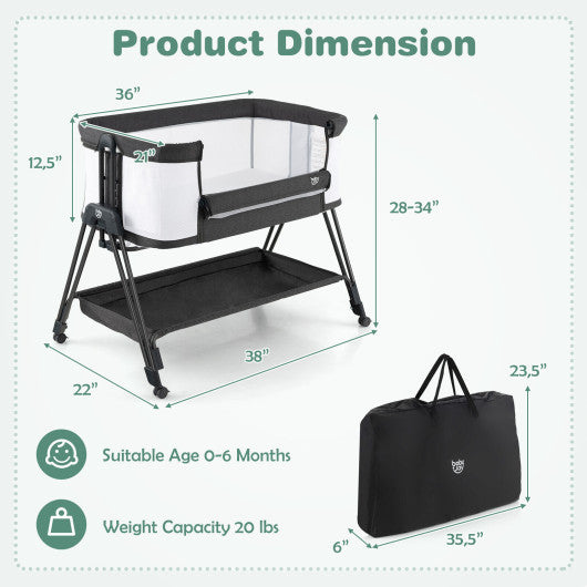 Portable Bedside Sleeper for Baby with 7 Adjustable Heights-Gray